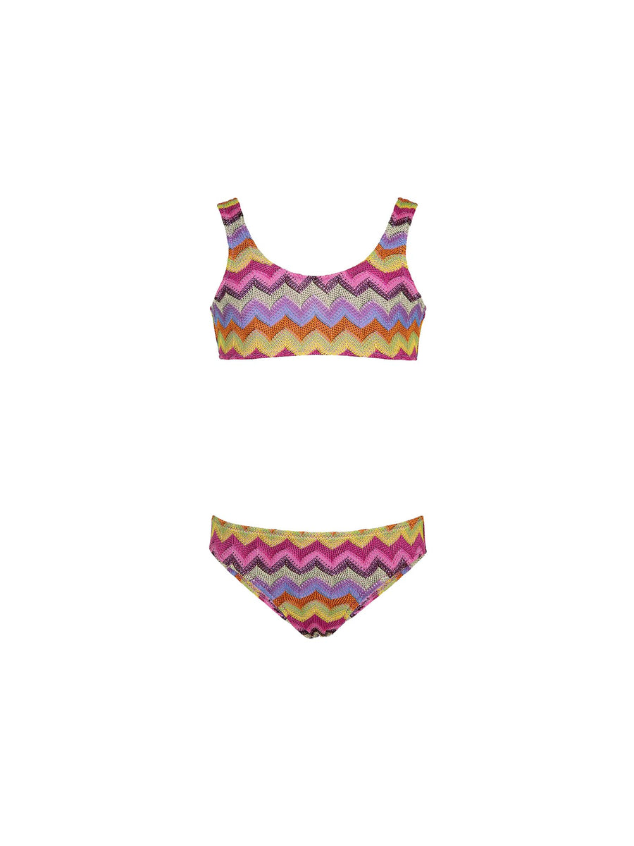 Bikini top F**k Bambina con slip fisso multicolor zig zag arcobaleno
