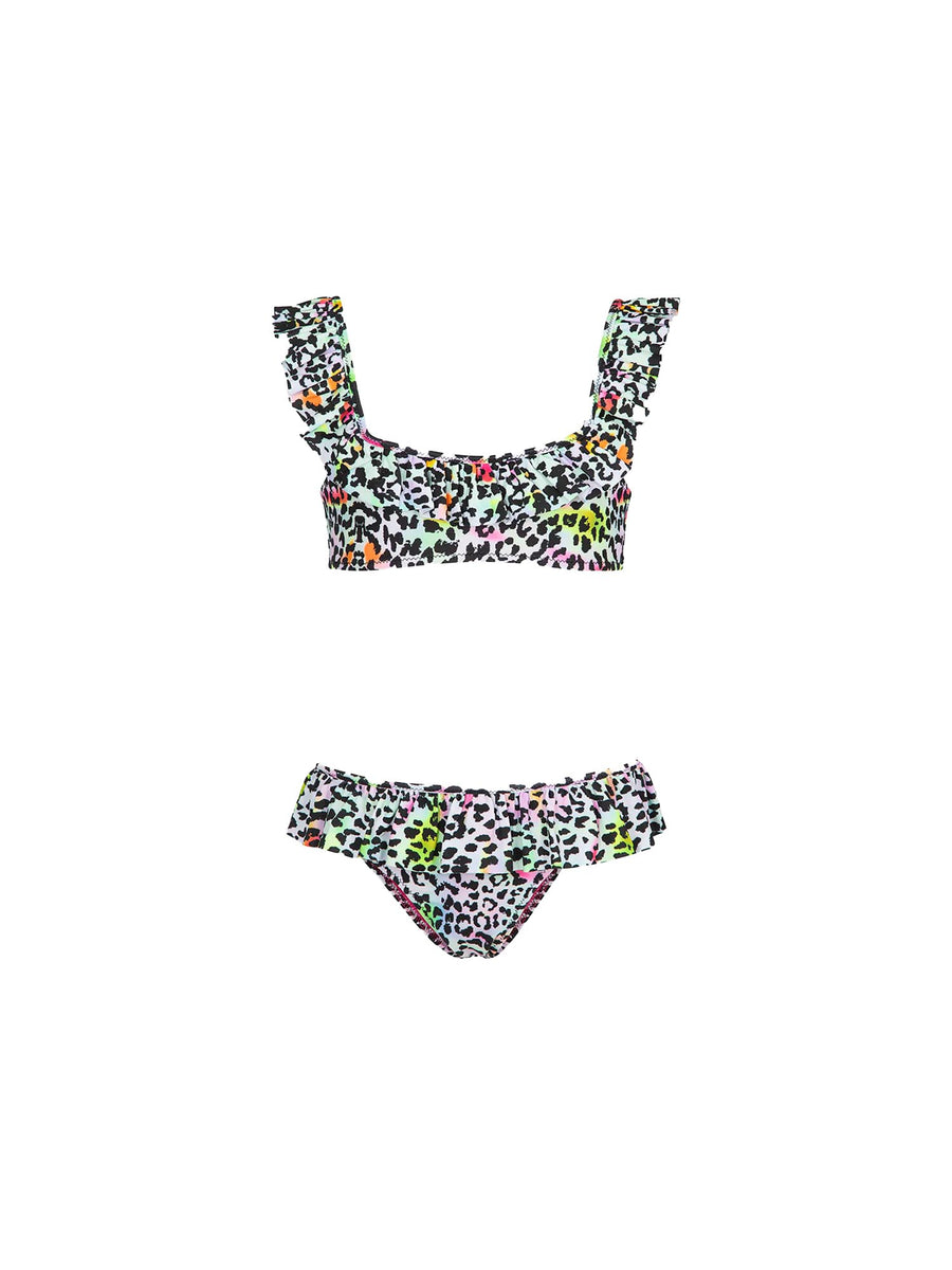 Bikini top F**k Bambina con slip fisso fantasia leopard multi