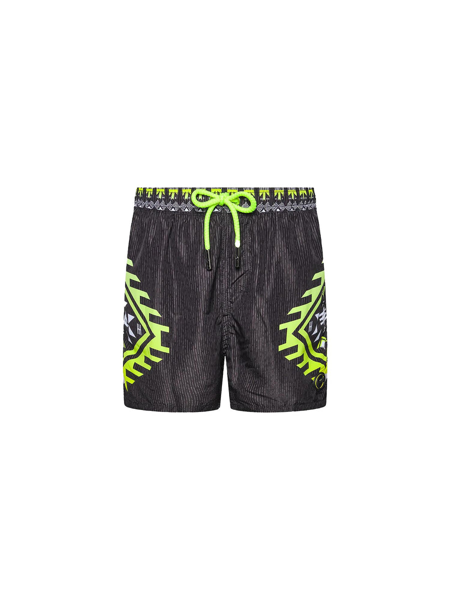 Shorts mare F**k Bambino stampato fantasia nero/giallo fluo