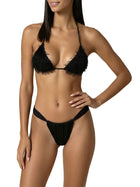 Bikini F**k Donna triangolo con slip brasiliano effetto fluffy nero