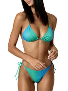 Bikini F**k Donna triangolo con slip regolabile fantasia bicolor verde acqua/turchese