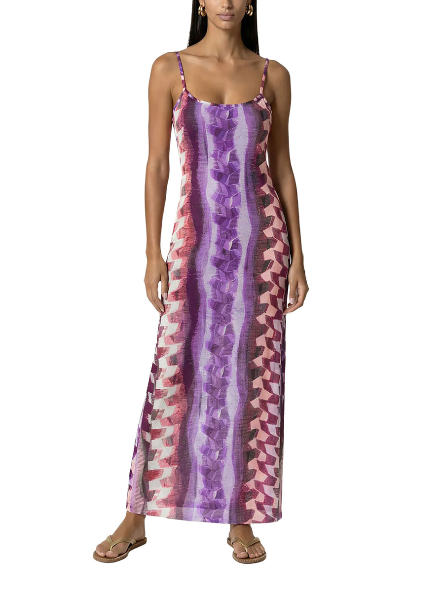 Abito lungo copricostume mare F**k donna fantasia geometrica bianco/viola