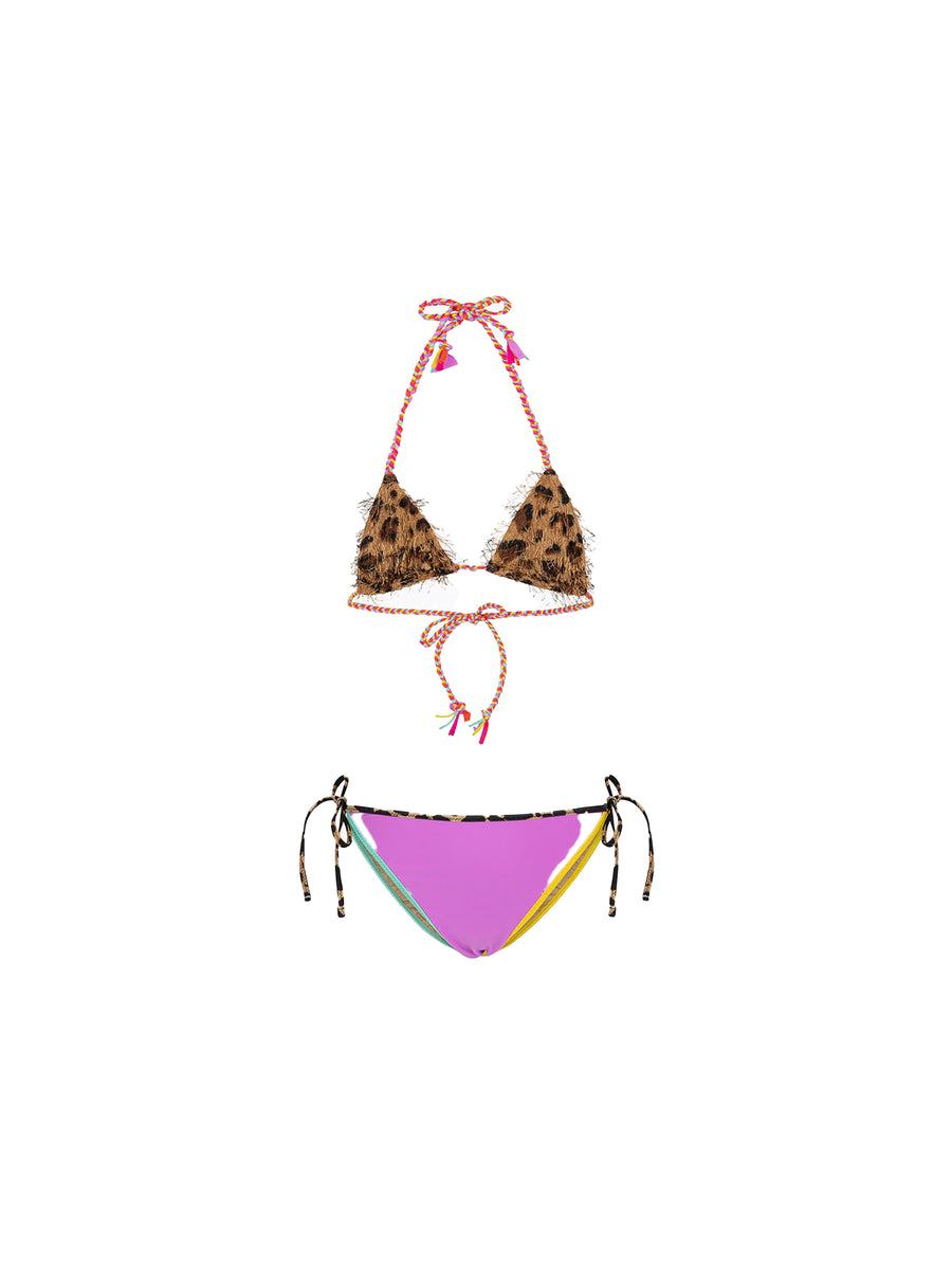 Bikini triangolo F**k Bambina con slip regolabile fantasia leo multi