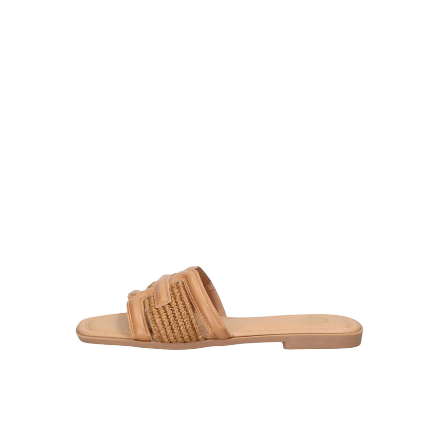 Sandalo ciabatta Gold&Gold donna con fascia logata camel