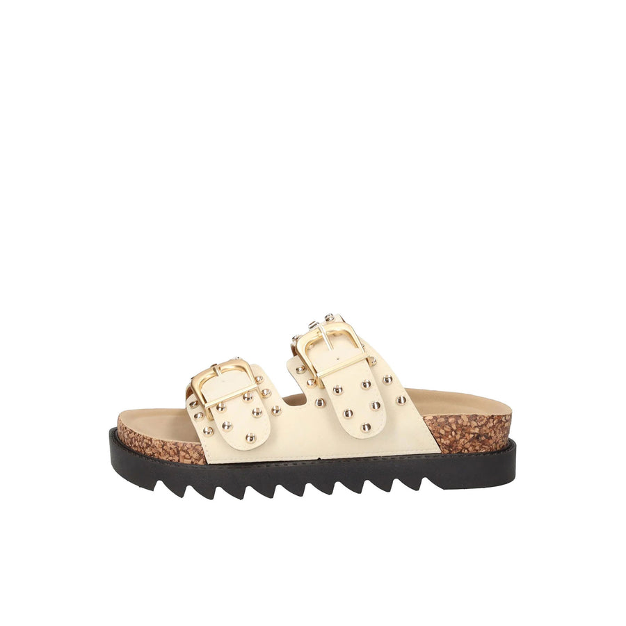 Sandalo Gold&Gold donna doppia fascia con borchie beige