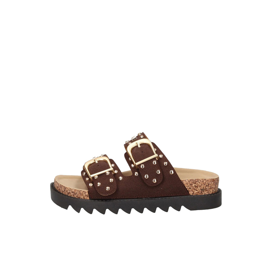 Sandalo Gold&Gold donna doppia fascia con borchie marrone