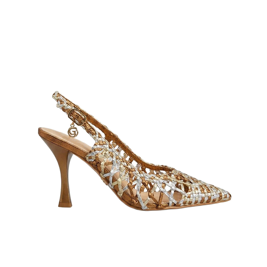 Sandalo chanel con tacco alto Gold&Gold donna lurex oro