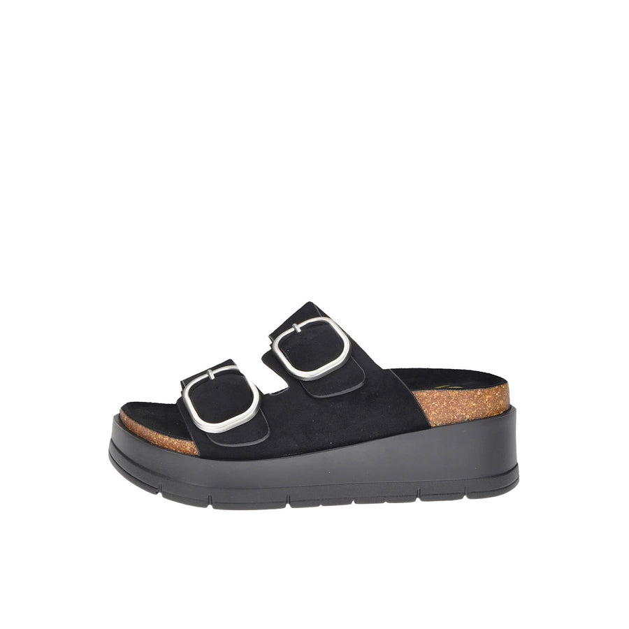 Sandalo Gold&Gold donna con zeppa e doppia fascia nero