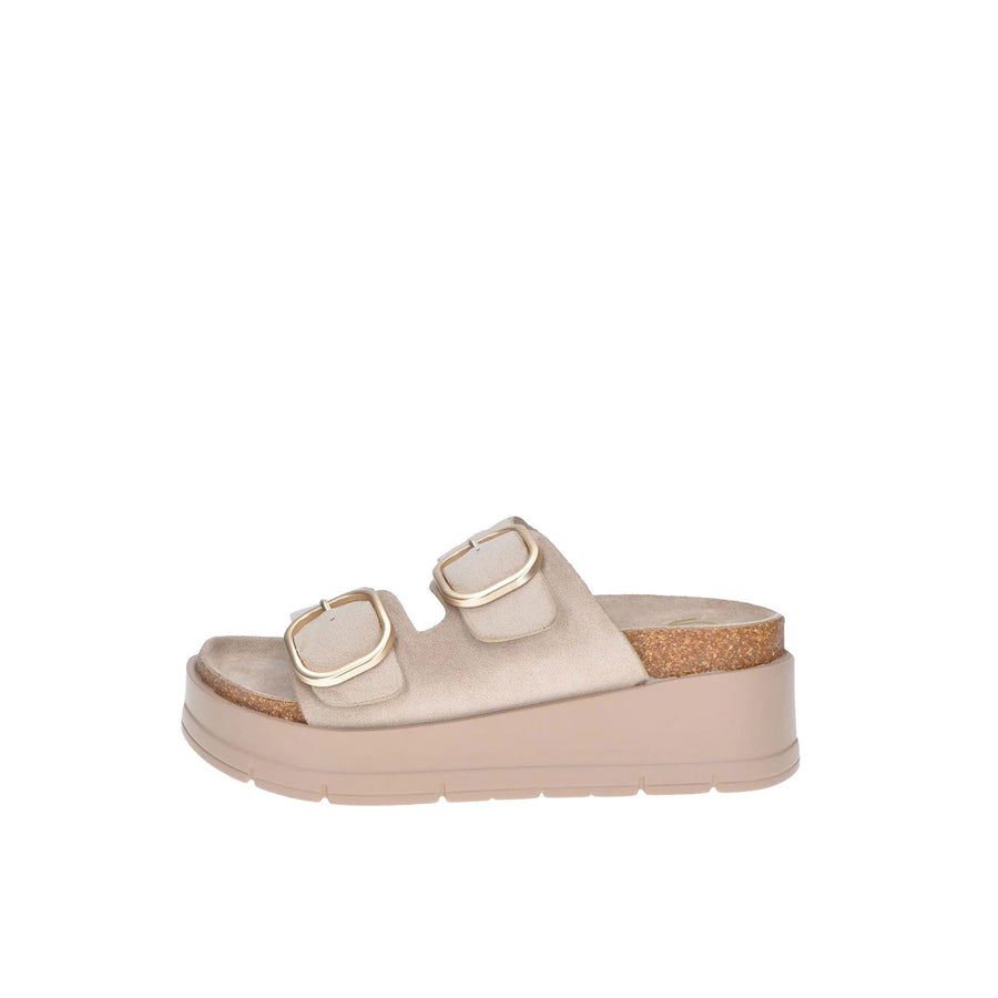 Sandalo Gold&Gold donna con zeppa e doppia fascia panna