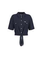 Camicia Guess donna manica corta Cropped Tie blu