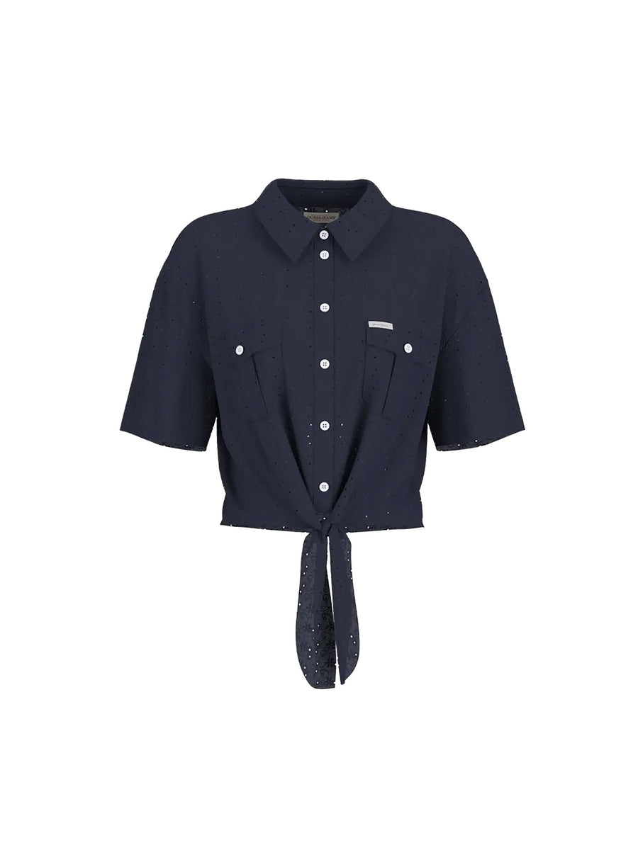 Camicia Guess donna manica corta Cropped Tie blu