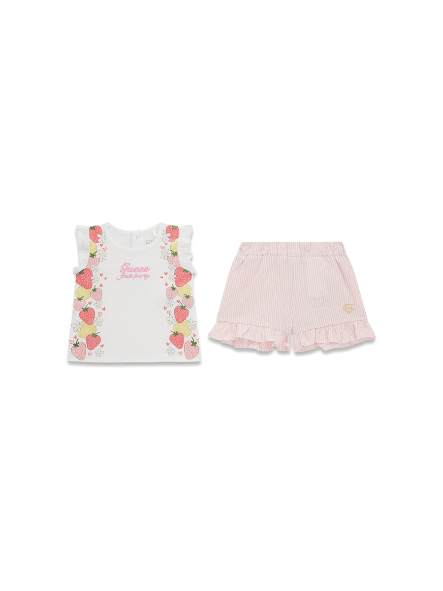Completo Guess Neonata t-shirt e shorts fruit party bianco