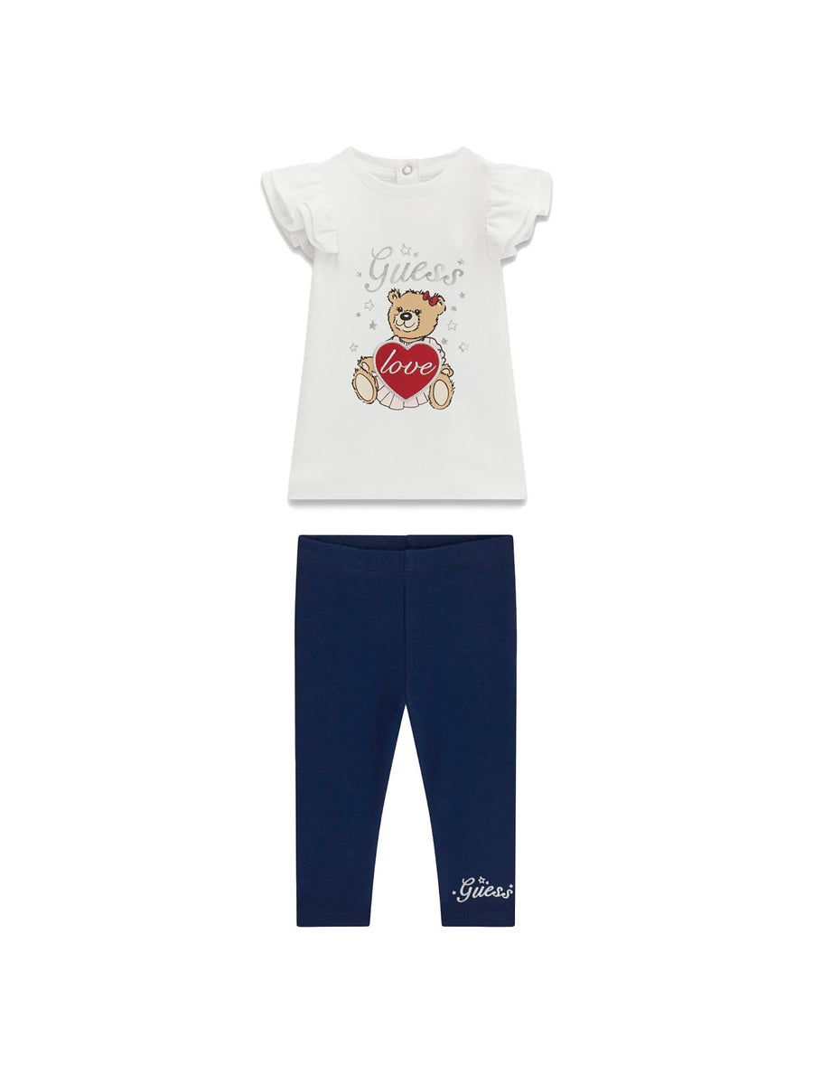 Completo Guess Neonata t-shirt e leggings love bear bianco