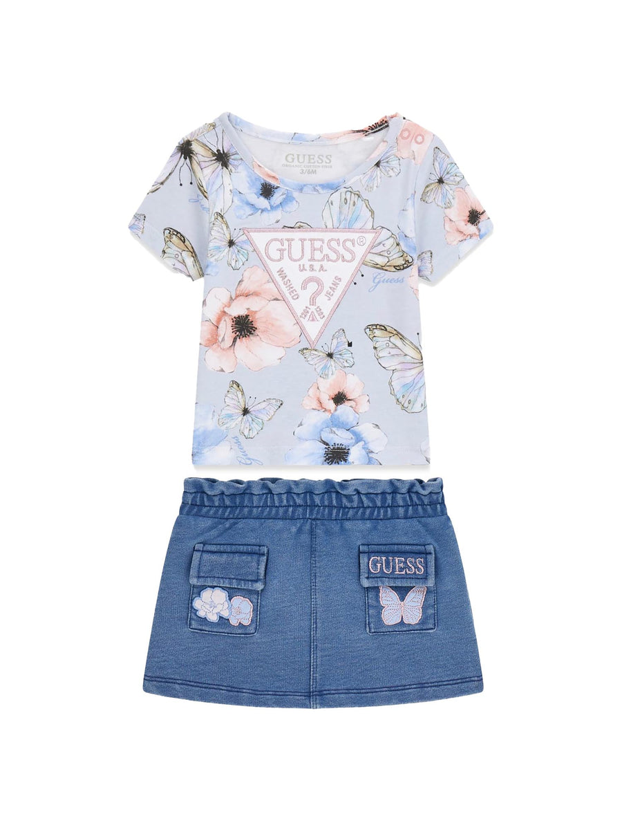 Completo Guess Neonata t-shirt e gonna stampa butterfly collage