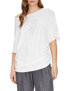 T-shirt Guess Donna maxi triangle strass bianco
