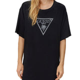 T-shirt manica corta Guess donna con maxi triangle strass nero