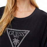 T-shirt manica corta Guess donna con maxi triangle strass nero
