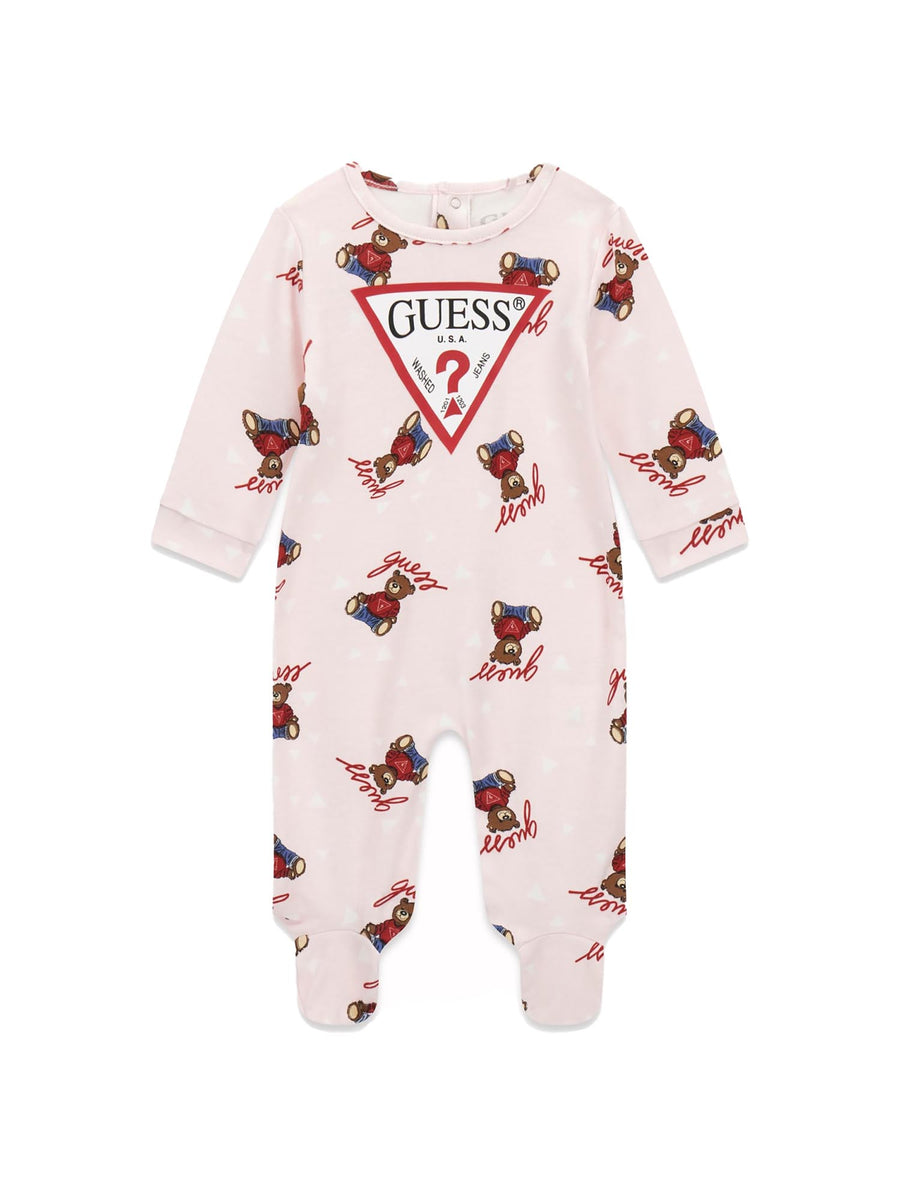 Tutina Guess Neonata logo allover bear rosa