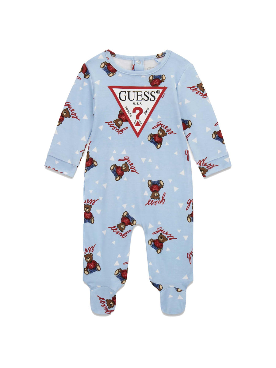 Tutina Guess Neonato logo allover bear blu