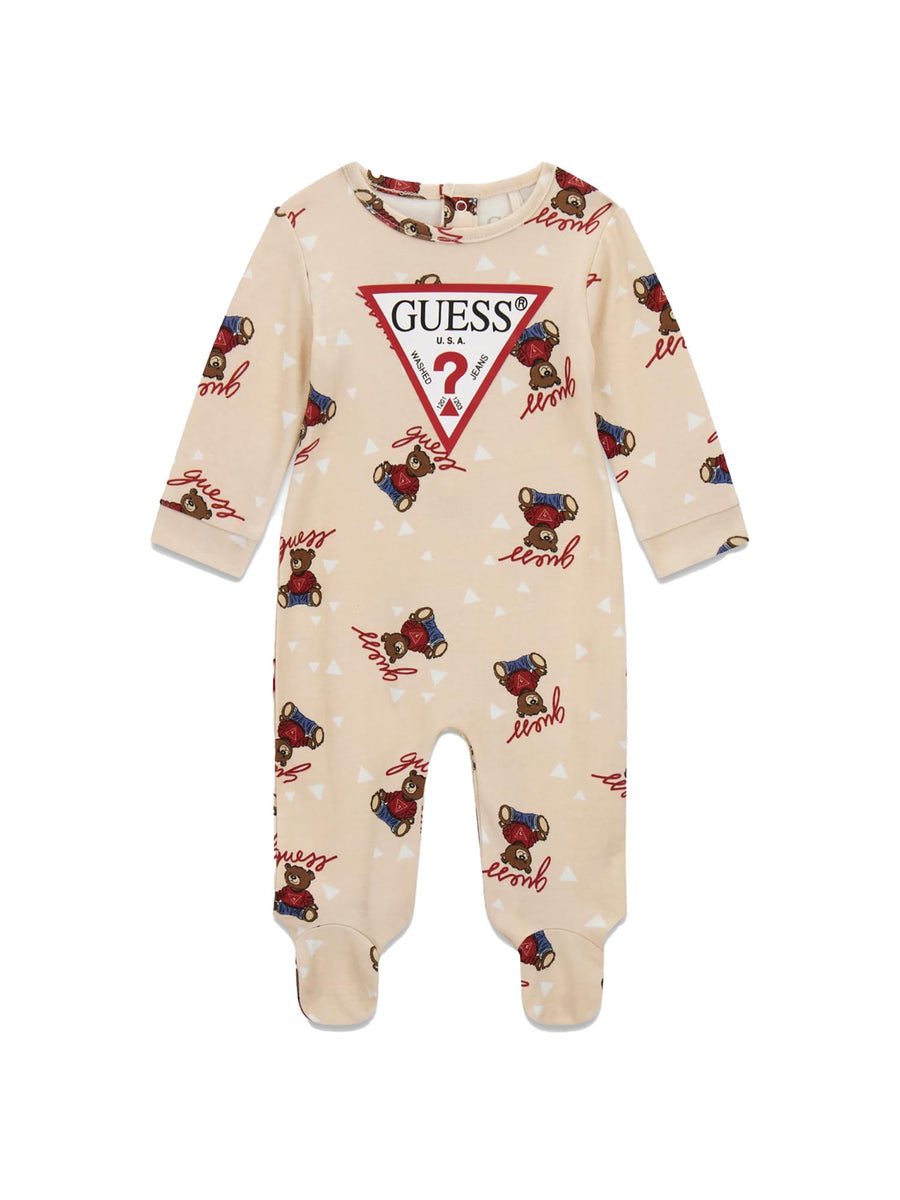 Tutina Guess Neonato logo allover bear beige