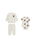 Completo Guess Neonata felpa, body e pantalone bear bianco