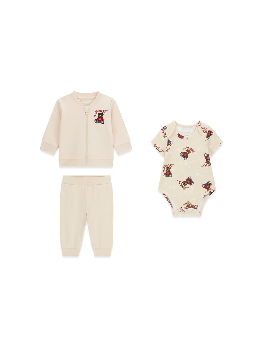 Completo Guess Neonata felpa, body e pantalone bear sabbia