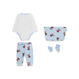 Completo Guess Neonato body, pantalone e calze bear blu