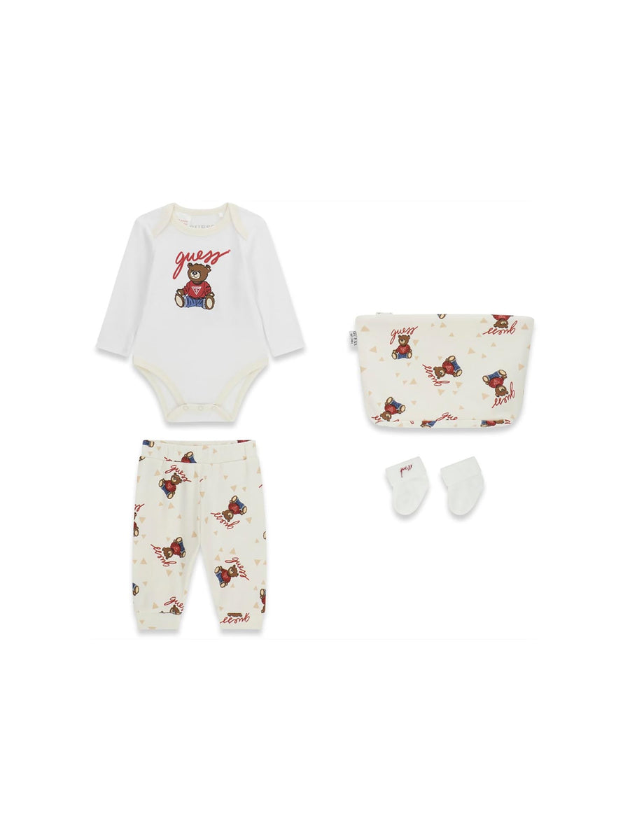 Completo Guess Neonato body, pantalone e calze bear crema