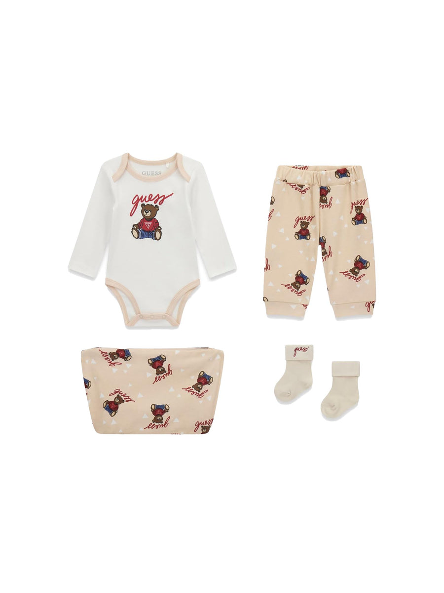Completo Guess Neonato body, pantalone e calze bear beige