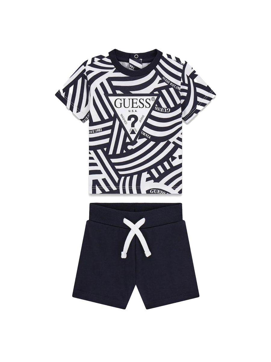 Completo Guess Neonato t-shirt e shorts con logo blu/bianco