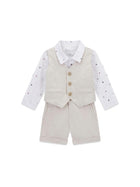 Completo Guess Neonato gilet, camicia e shorts taupe