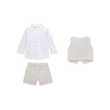 Completo Guess Neonato gilet, camicia e shorts taupe