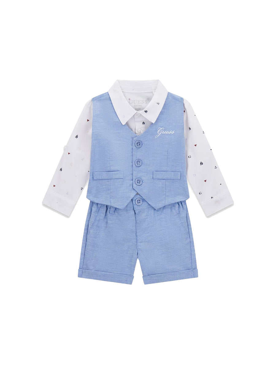 Completo Guess Neonato gilet, camicia e shorts oxford