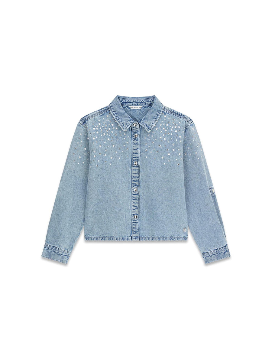 Camicia Guess Bambina in jeans con applicazioni denim chiaro