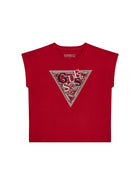 T-shirt Guess Bambina con logo paillettes rosso
