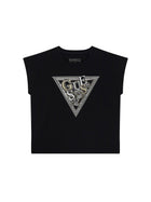 T-shirt Guess Bambina con logo paillettes nero