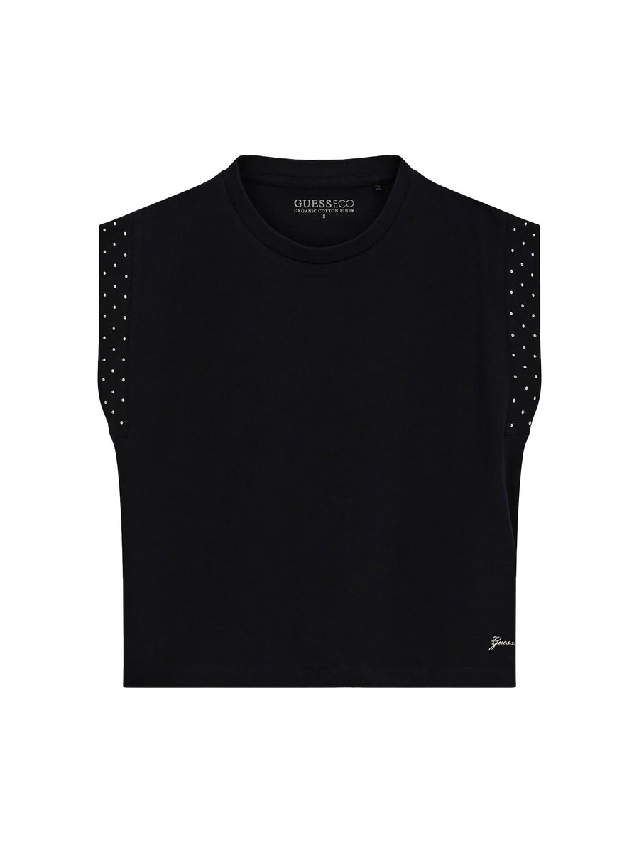 T-shirt Guess Ragazza smanicata in jersey di cotone nero