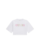 T-shirt Guess Bambina boxy logo bianco