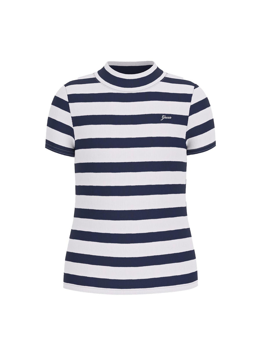 T-shirt Guess Ragazza stripes a costine bianco/blu