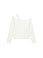 T-shirt Guess Ragazza a barca con costine bianco