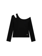 T-shirt Guess Ragazza a barca con costine nero