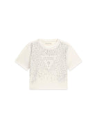 T-shirt Guess Bambina logo esplosione strass bianco