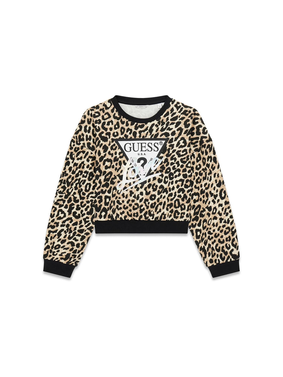 Felpa Guess Bambina oversize crop macula leopard