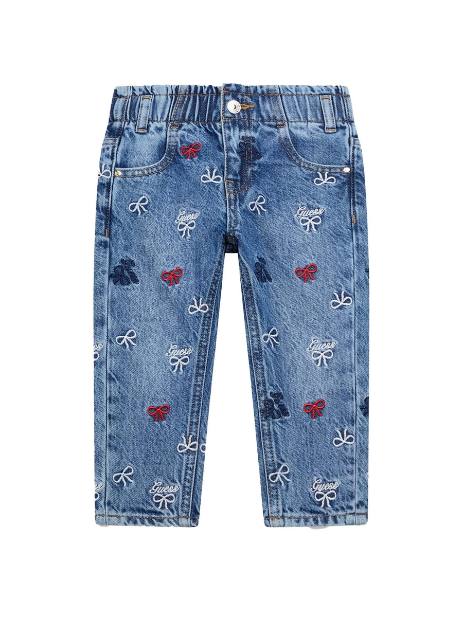 Jeans Guess Neonata mom paper bag ricamo denim medio