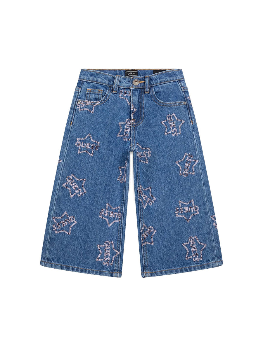 Jeans Guess Neonata a palazzo con ricamo denim medio