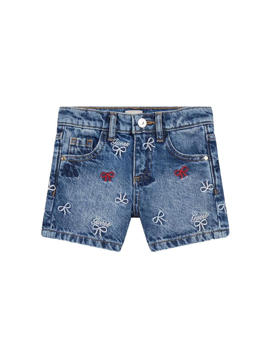 Shorts Guess Bambina in jeans con ricamo denim medio