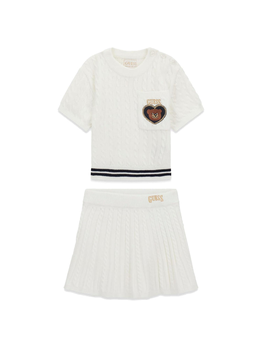 Completo Guess Bambina maglia e gonna con ricamo bear bianco