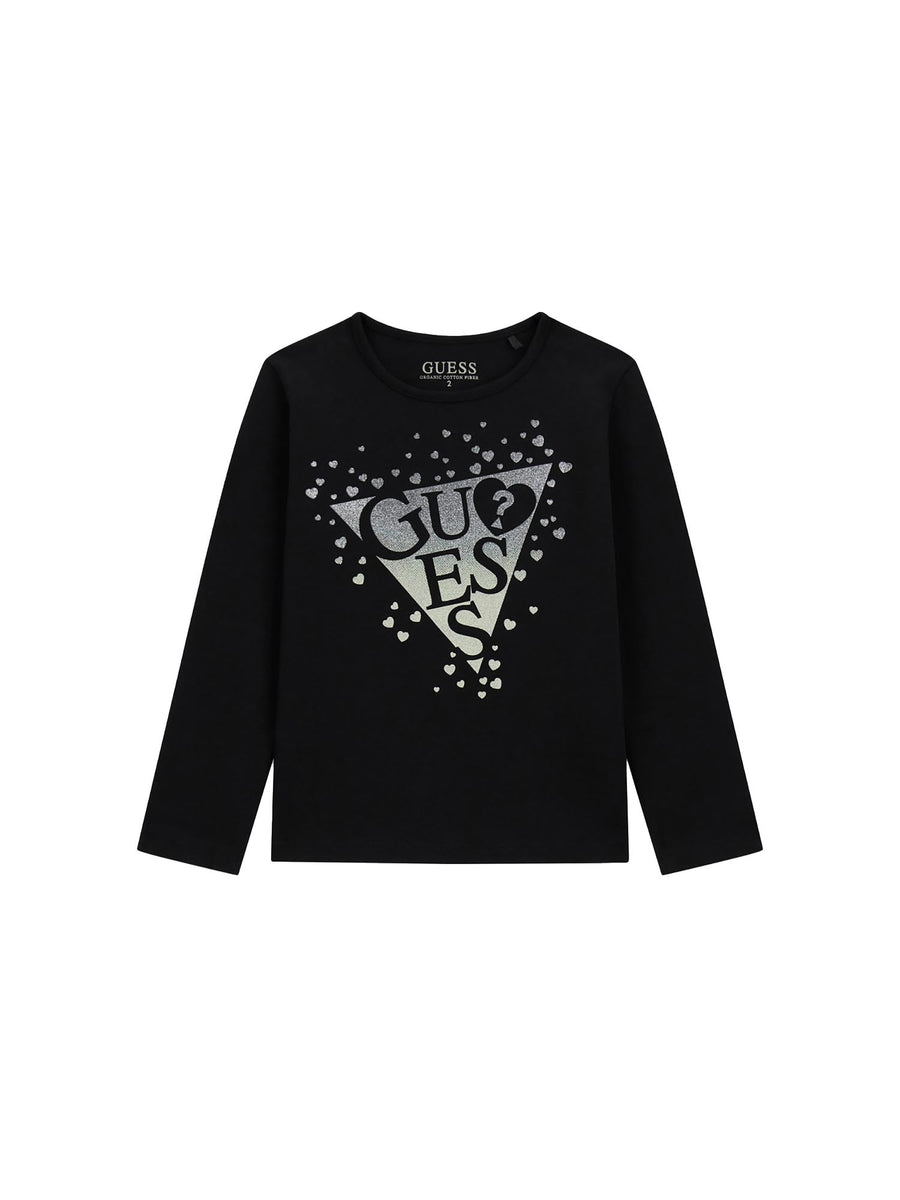 T-shirt Guess Bambina stampa logo nero