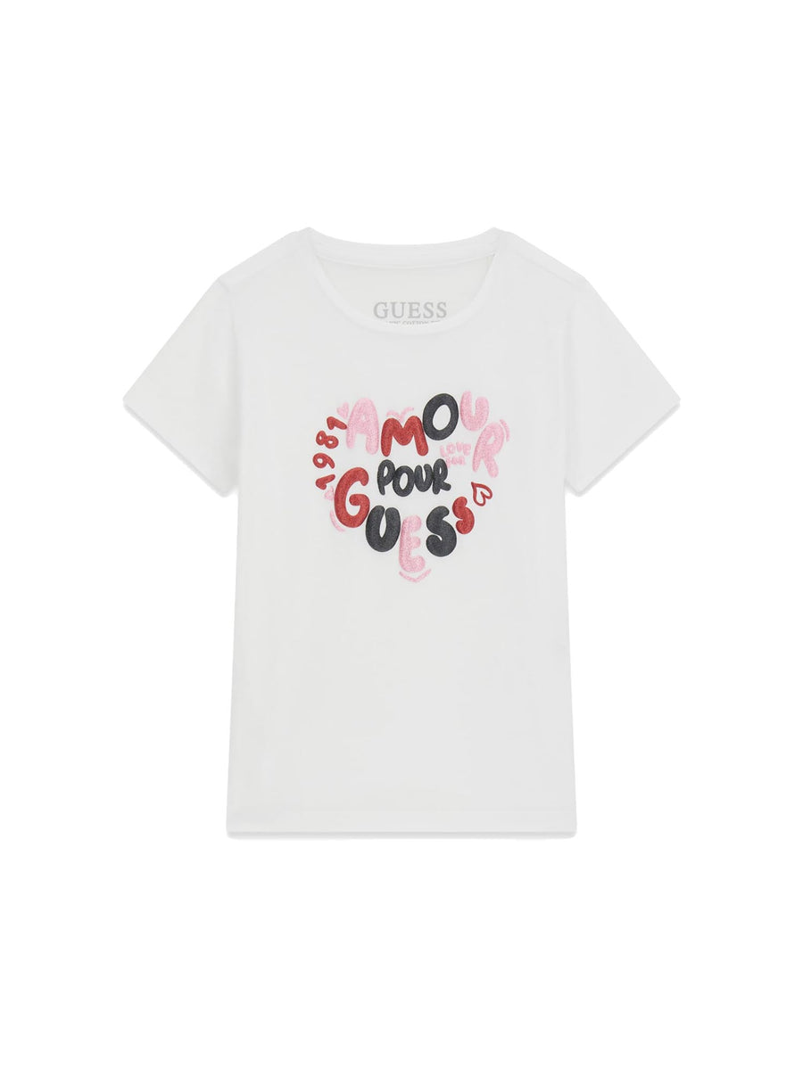 T-shirt Guess Bambina high low bianco