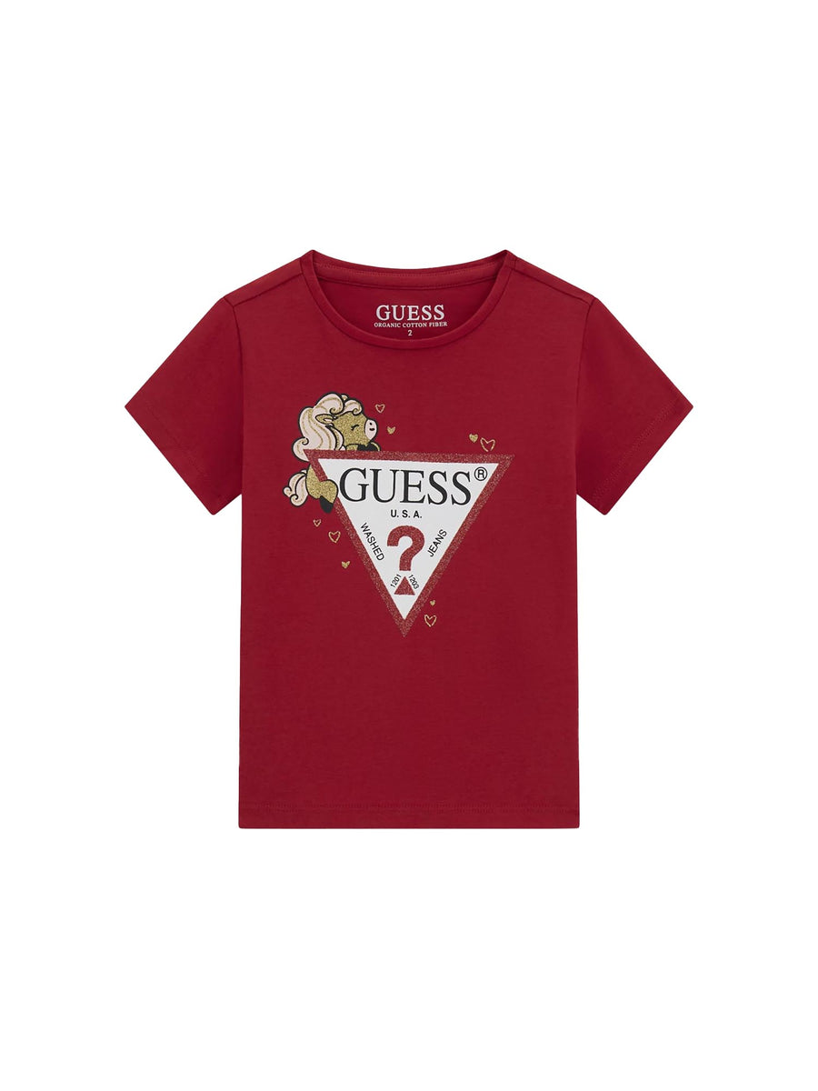 T-shirt Guess Bambina glitter logo rosso
